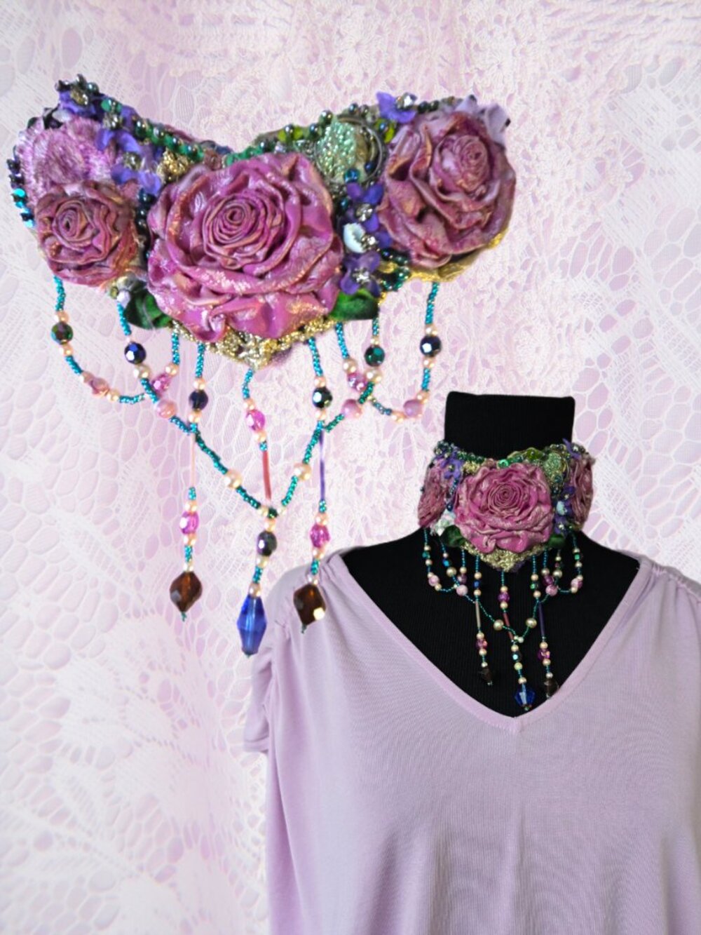 Handmade Women's Lilac Pink Collar Victorian Style Romantic Regency Vibe
